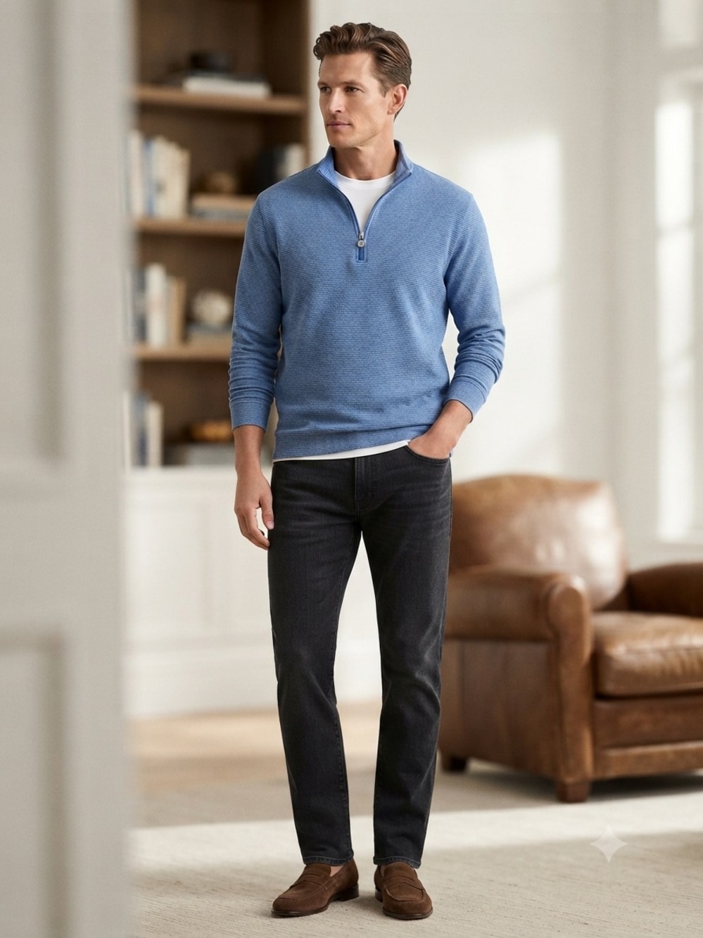 Peter Millar Blue Quarter-Zip Pullover | Size Large | Cotton/Modal Blend